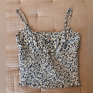 Reformation Navy and White Floral Camisole